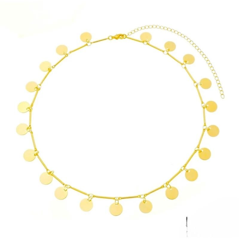 Colar Choker Corrente Palito com Chapinhas Redondas