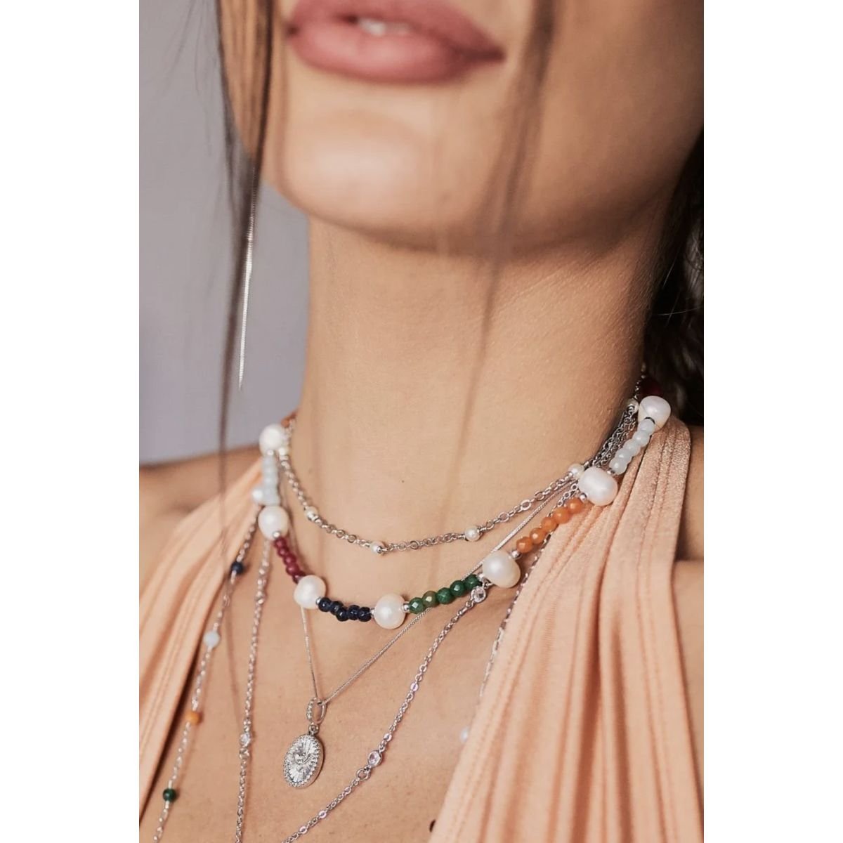 Colar choker Cristal E Pérola Barroca