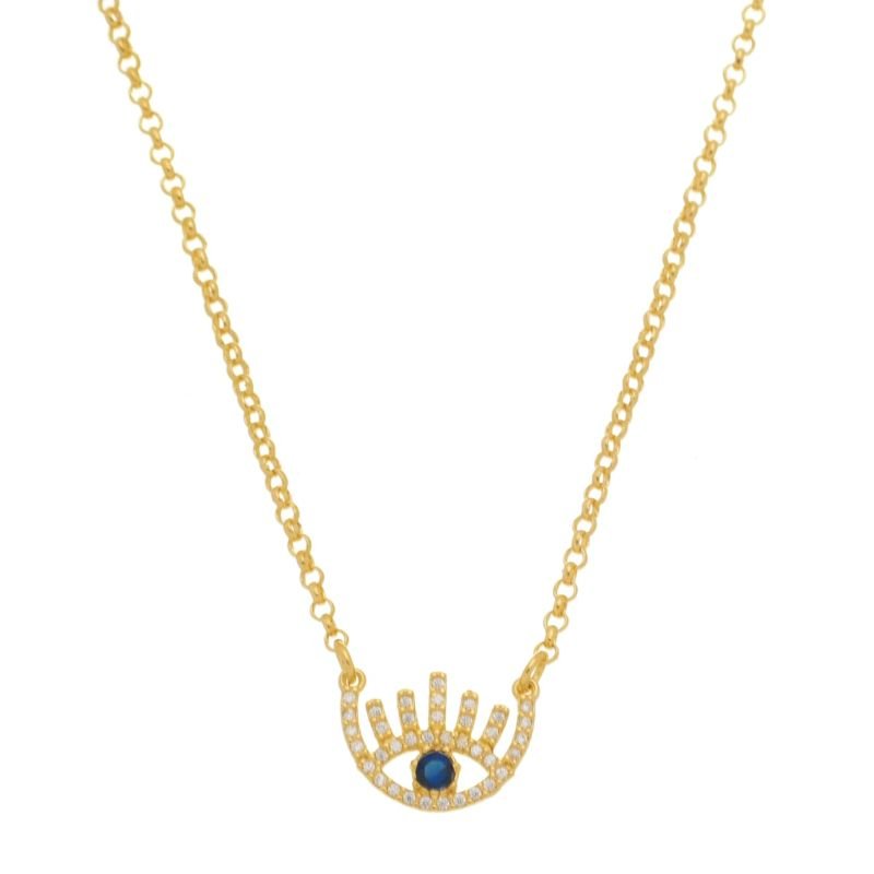Colar com Olho Grego cílios Folheado Ouro 18k