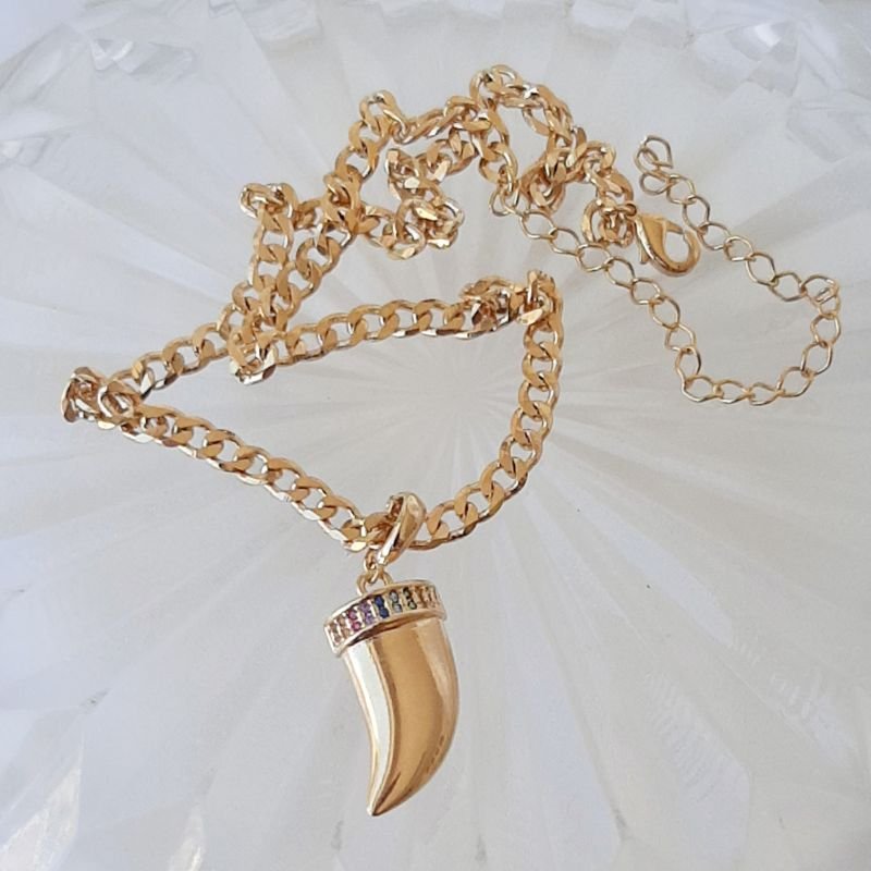 Colar com Pingente Dente de Sabre Dourado