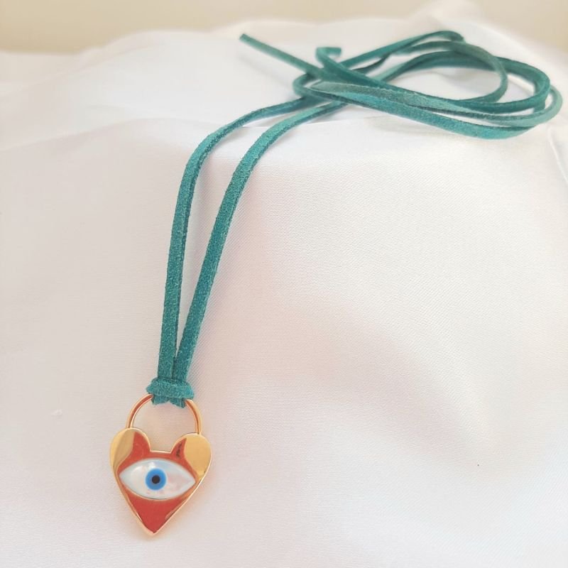 Colar cadarço azul com ping Olho grego