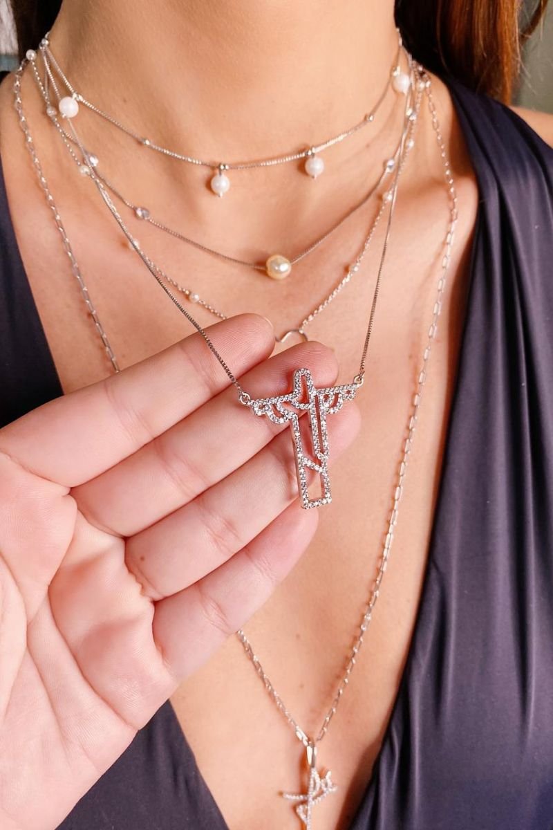 Colar Cristo Redentor Banhado No Ródio