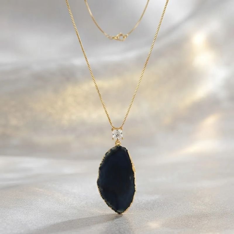 Colar de Pedra Agata com Zirconia