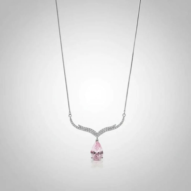 Colar Detalhe Zirconia Gota Cristal Rosa Fusion