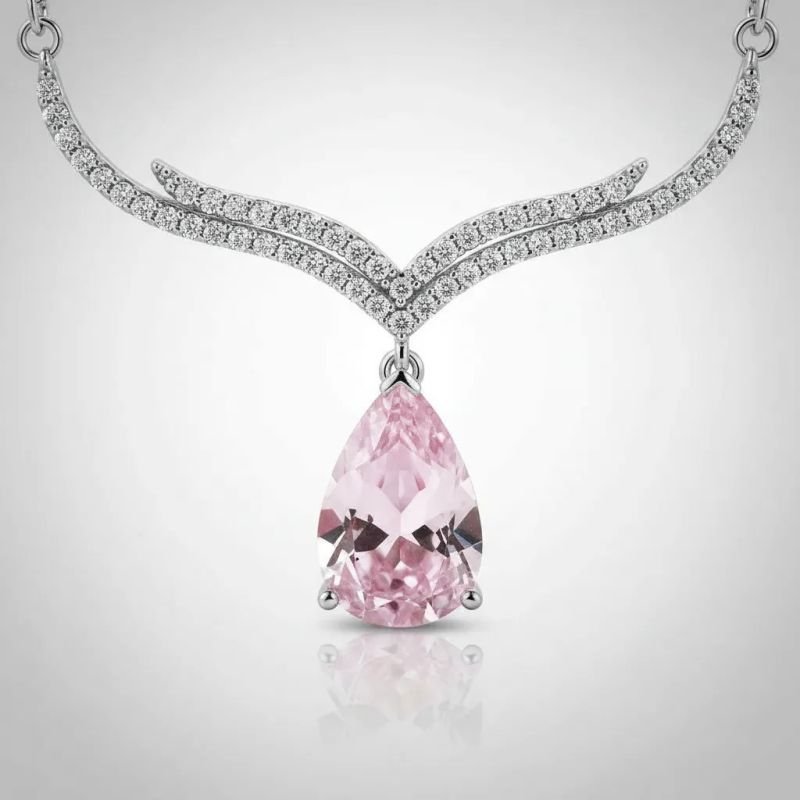 Colar Detalhe Zirconia Gota Cristal Rosa Fusion