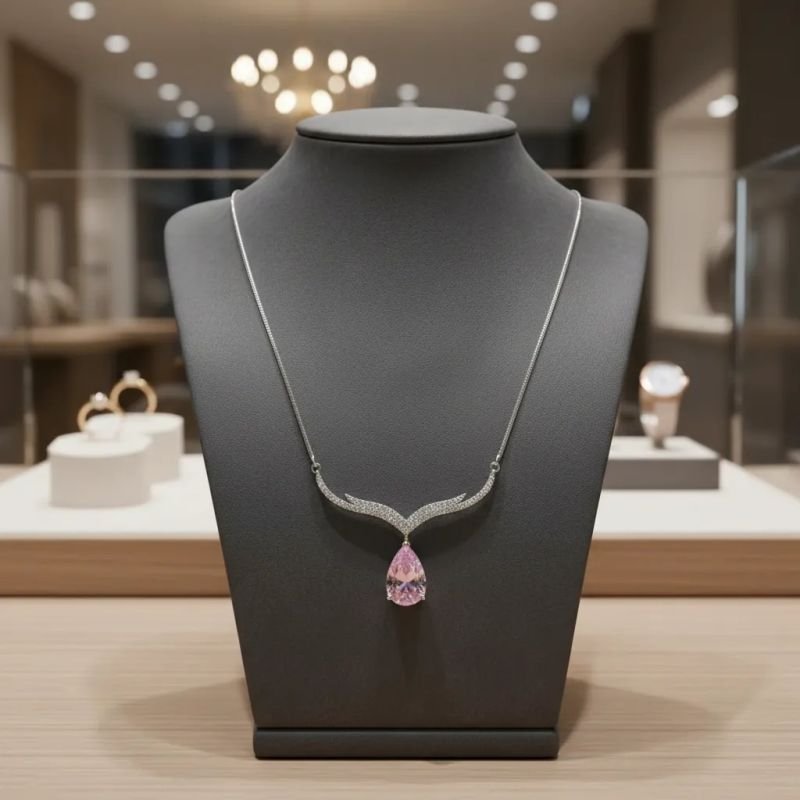 Colar Detalhe Zirconia Gota Cristal Rosa Fusion
