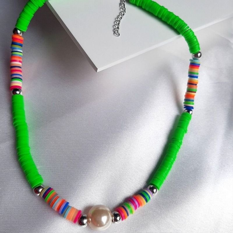 Colar Disco Cores Rosa Verde