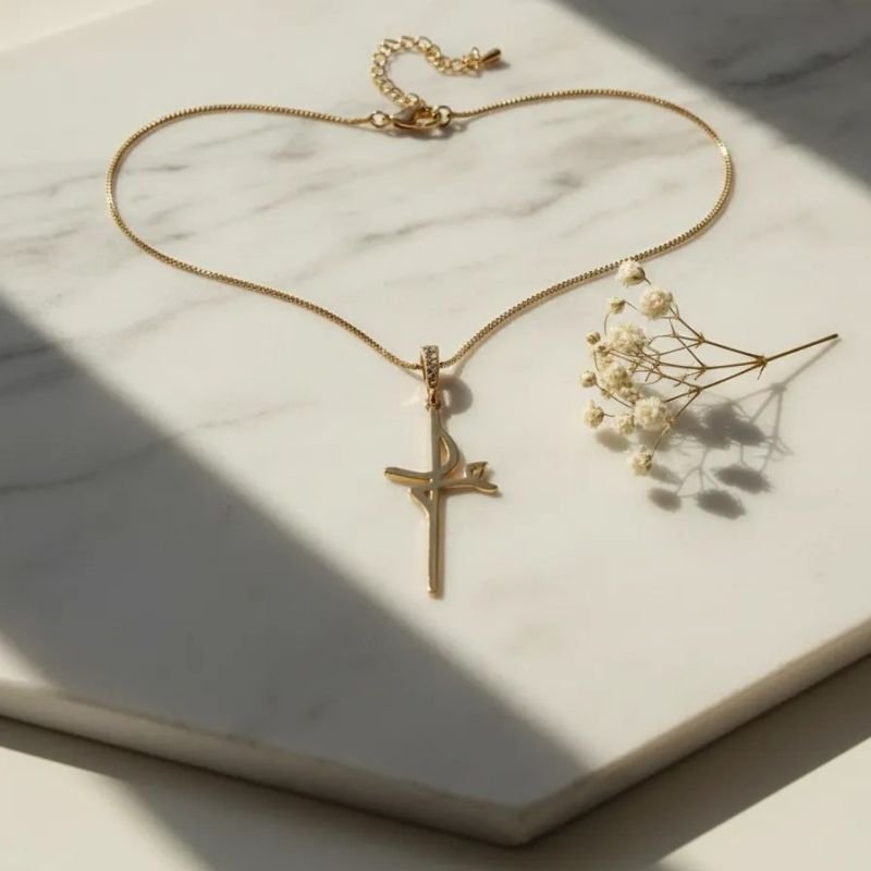 Colar Fé Com detalhe na Argola Cravejado de Zircônias Dourado