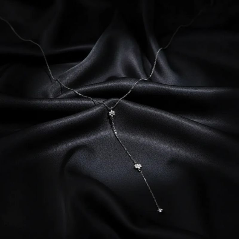 Colar Fio Pendulo Flor Ródio Negro