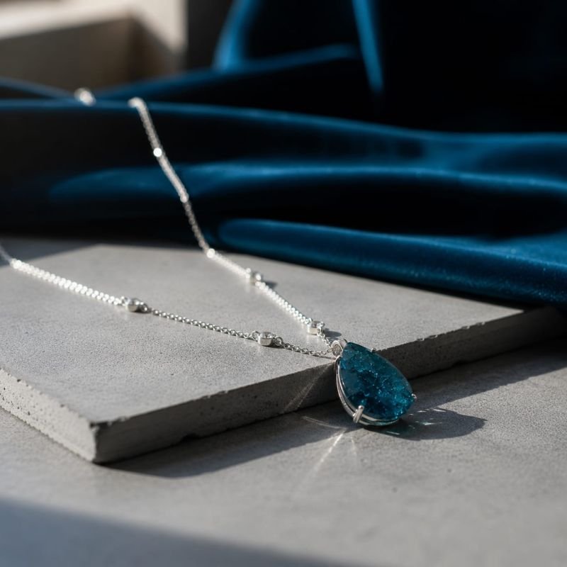 Colar Gota Azul Fusion Corrente Com Zirconias