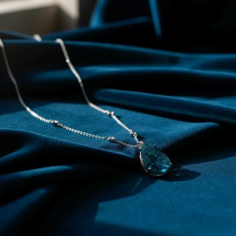 Colar Gota Azul Fusion Corrente Com Zirconias