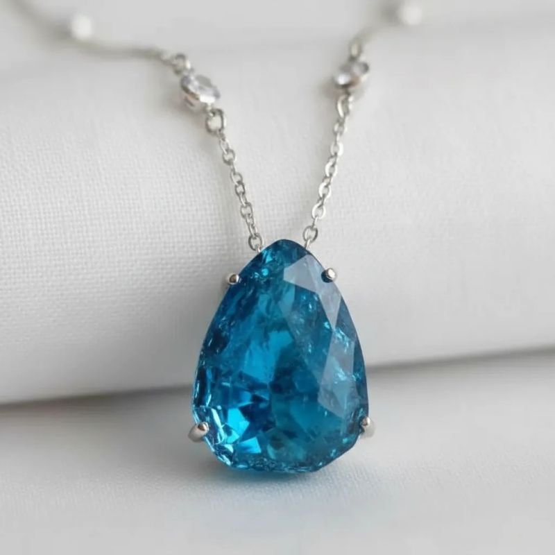 Colar Gota Azul Fusion Corrente Com Zirconias