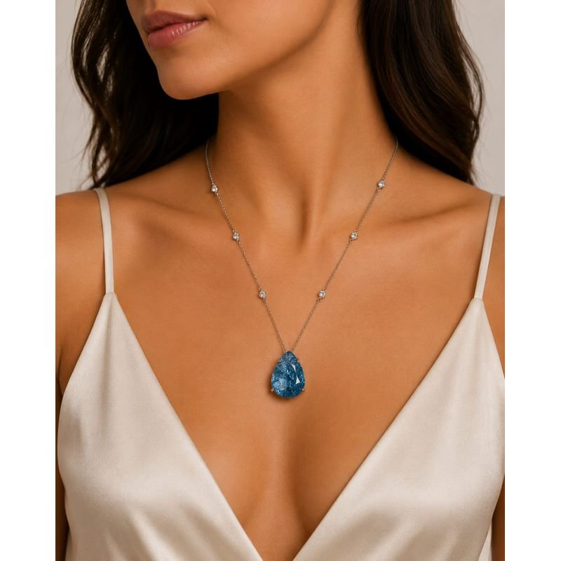 Colar Gota Azul Fusion Corrente Com Zirconias
