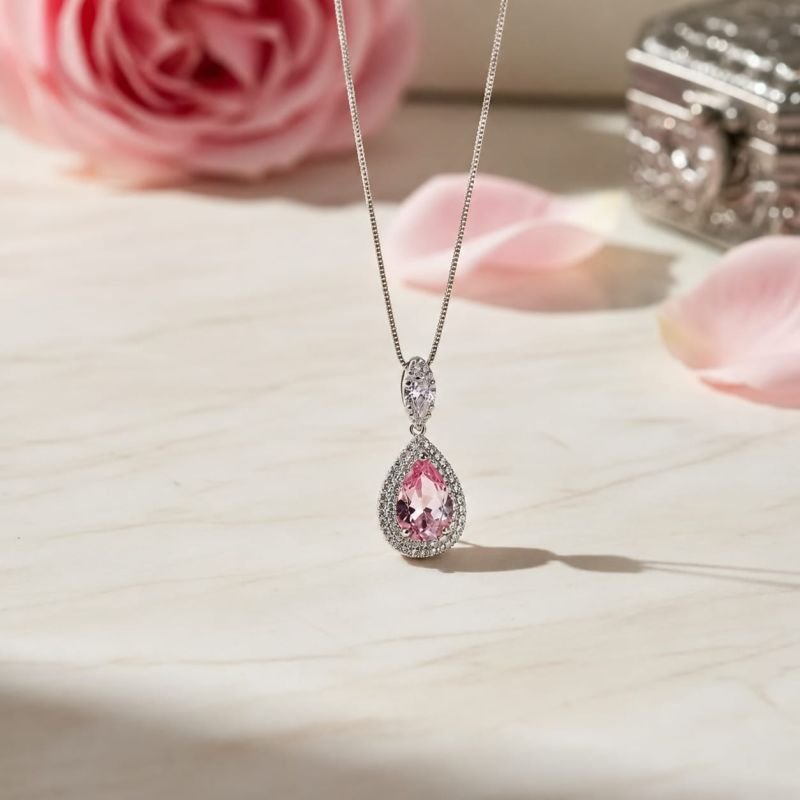 Colar Gota Contorno Zirconias Rosa