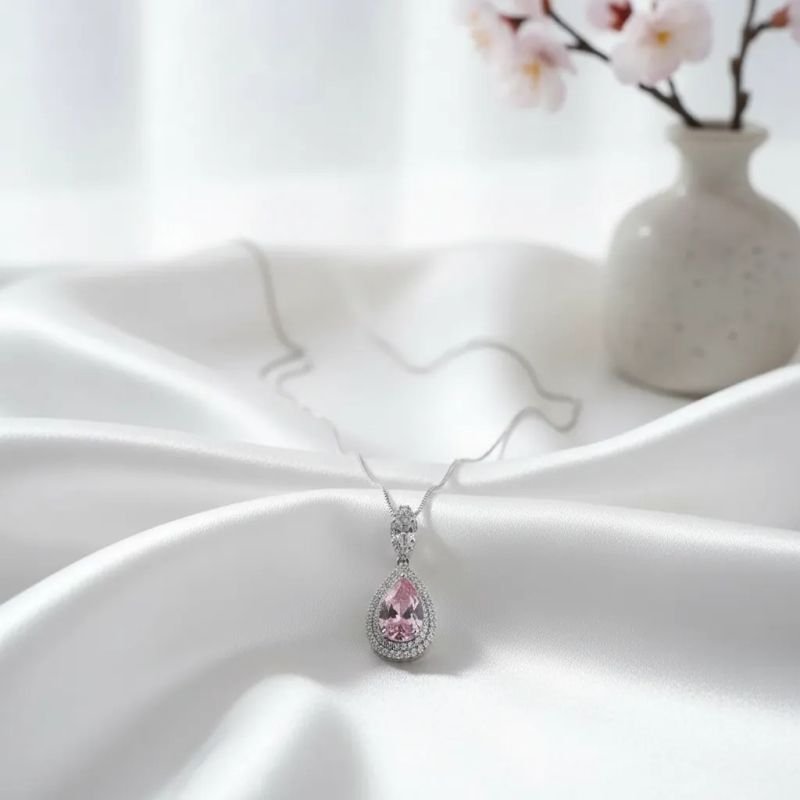 Colar Gota Contorno Zirconias Rosa