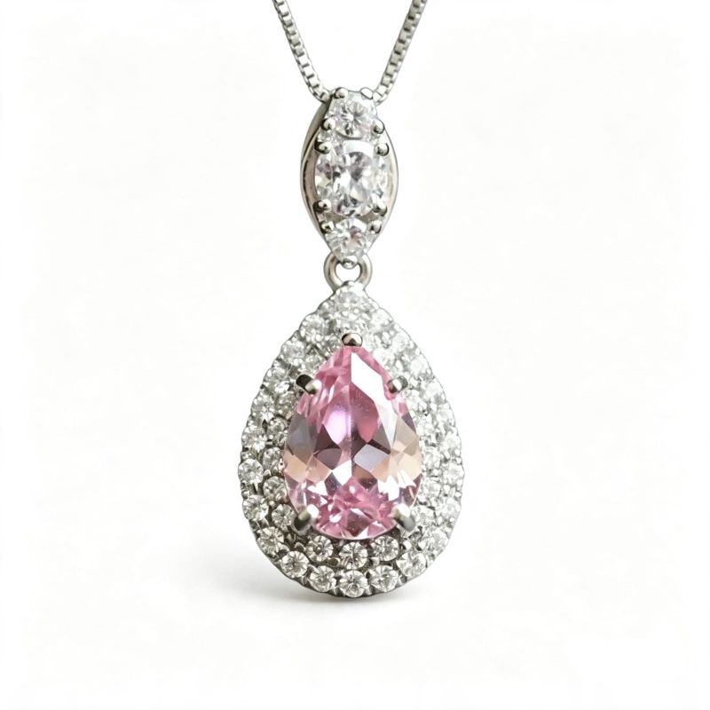 Colar Gota Contorno Zirconias Rosa
