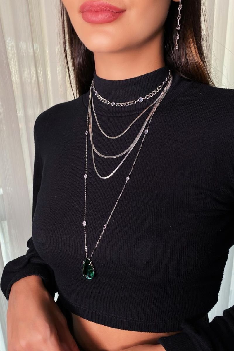 Colar Gota Verde Com Gotinhas
