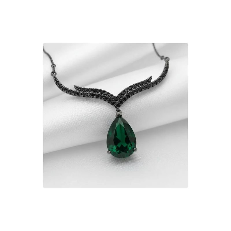 Colar Gota Verde Esmeralda Rodio Negro