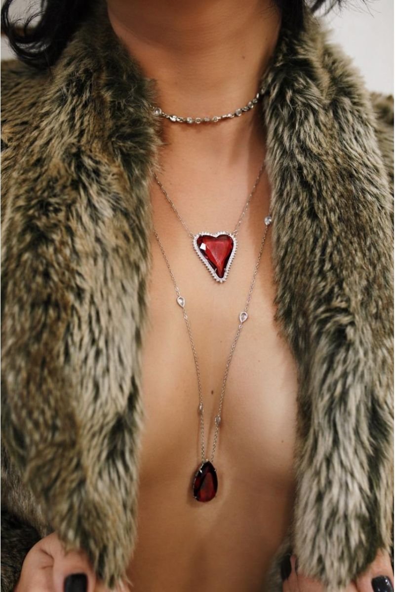 Colar Gota Vermelho Rubi Com Gotinhas