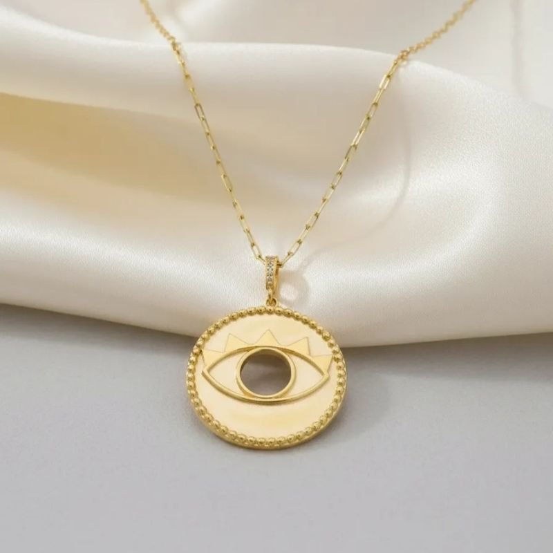 Colar Medalhão Olho Grego Folheado A Ouro