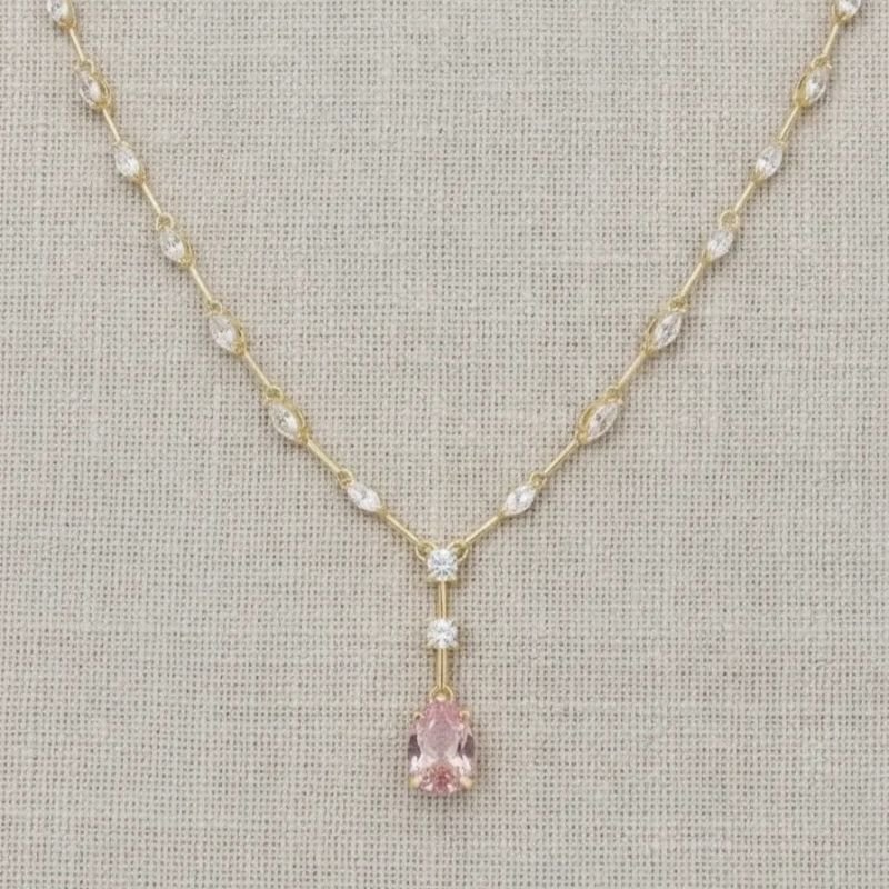 Colar Navetes Com Gota Rosa