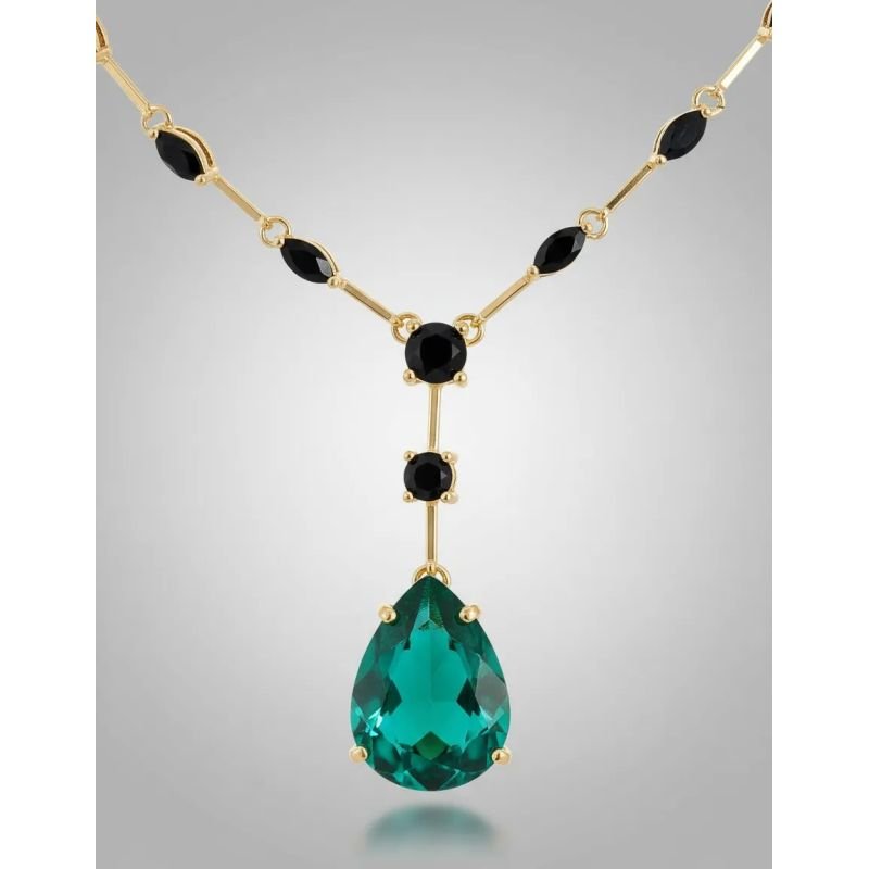 Colar Navetes com Gota Verde