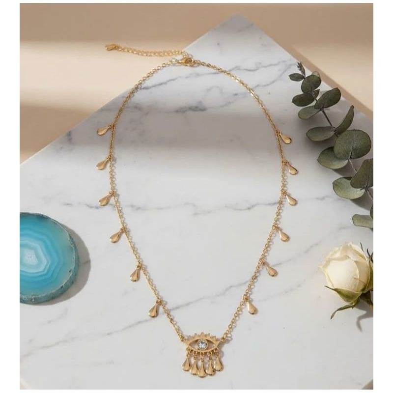 Colar olho grego ponto de luz com gotinhas folheado em ouro 18k