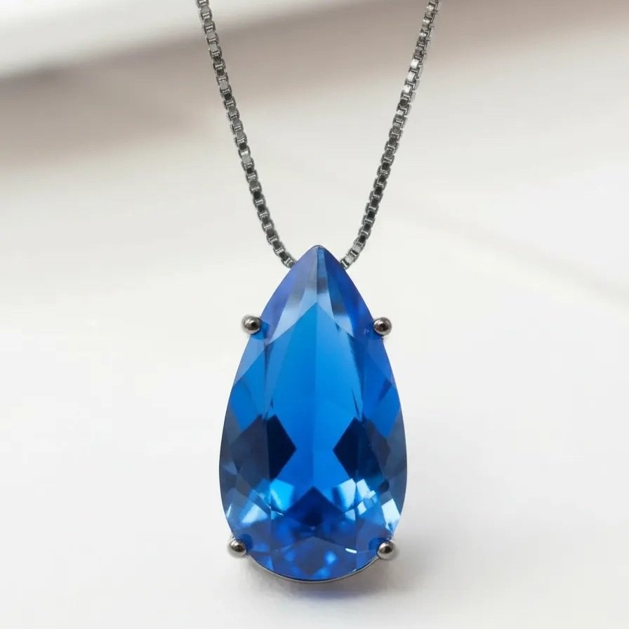 Colar Rodio Negro Com Pedra Azul
