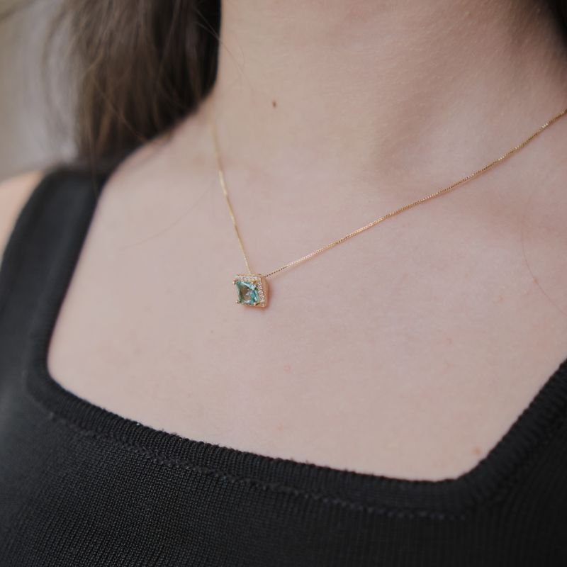 Conjunto Colar e Brinco Cristal Turmalina Paraiba