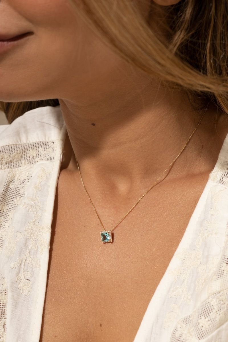 Conjunto Colar e Brinco Cristal Turmalina Paraiba