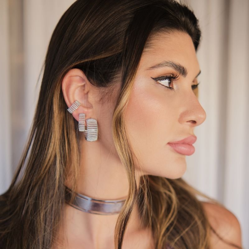 Kit 2 argolas +piercing prateado