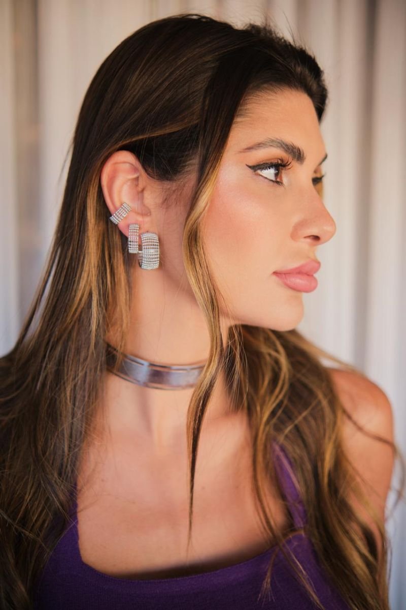 Kit 2 argolas +piercing prateado