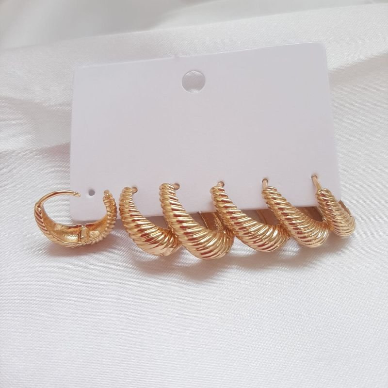 Kit 3 argolinhas Riscadas dourado