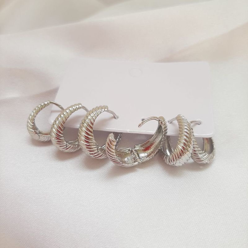 Kit 3 argolinhas Riscadas prateada