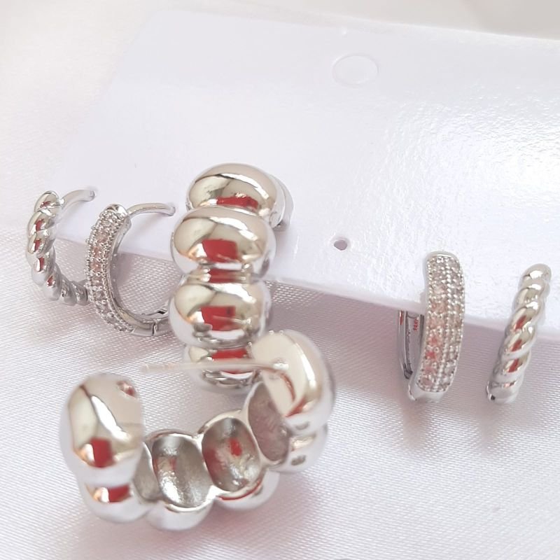 Kit 3 pares Br Argola gomos Prateado