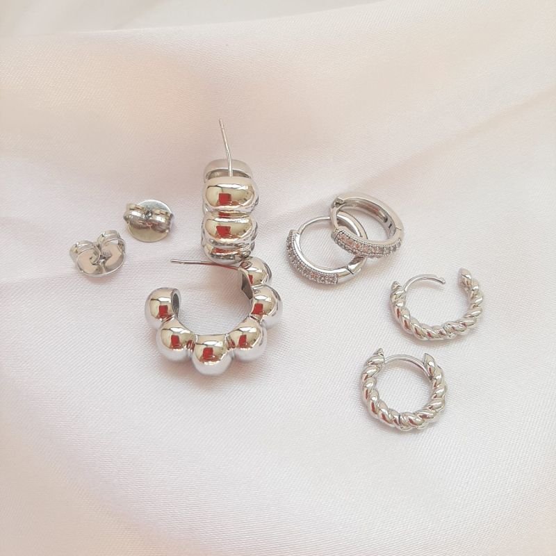 Kit 3 pares Br Argola gomos Prateado