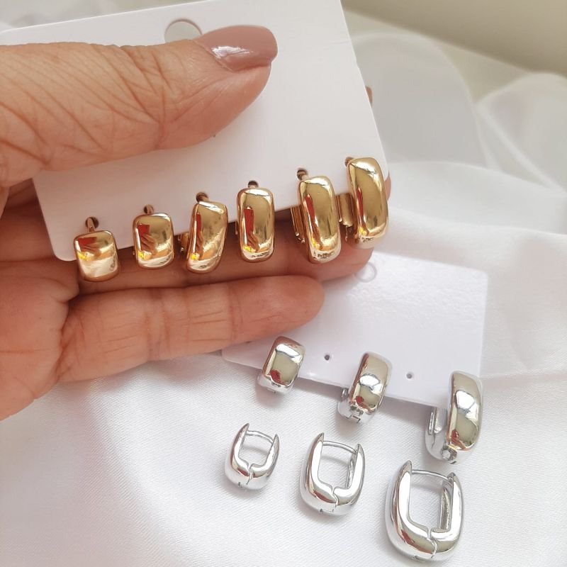 Kit trio de Brincos Quadrado Prateado