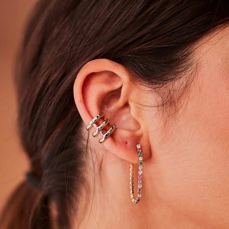 Piercing 3 aros com Zirconias Coloridas