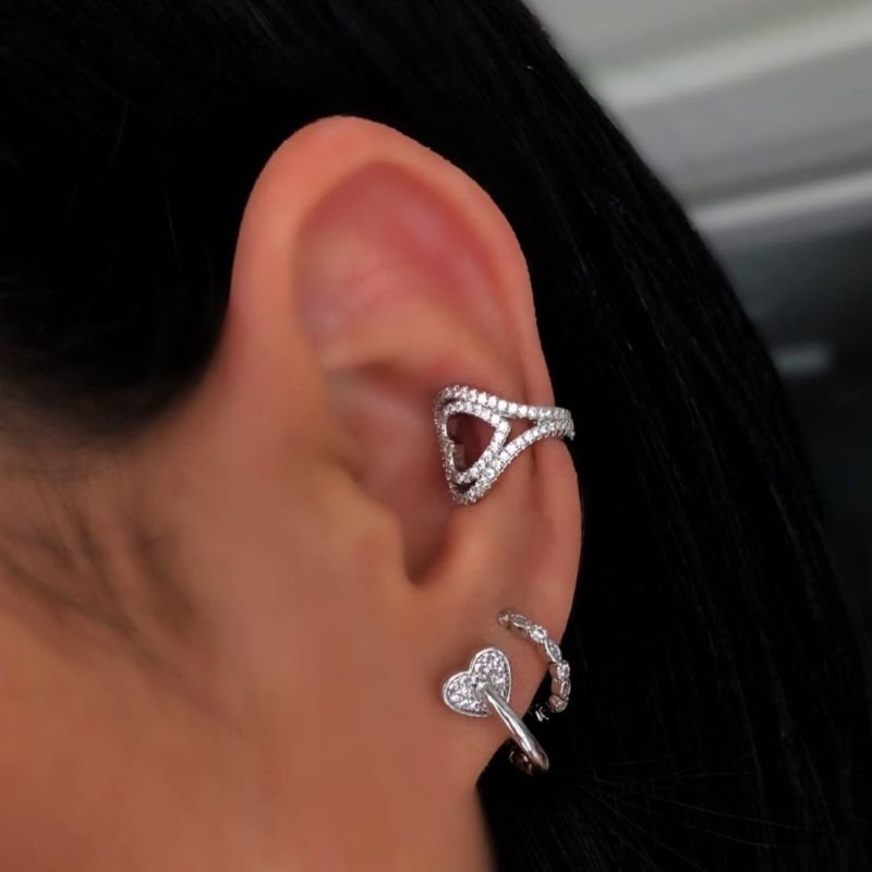 Piercing Coração Vazado Folheado A Ródio Branco