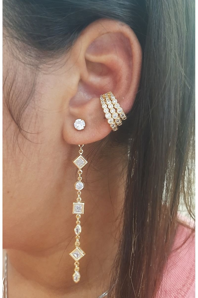 Piercing Fake 3 Carreiras Cistal Banhado A Ouro