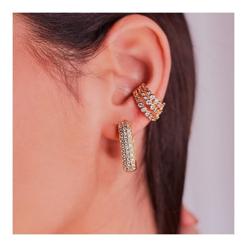 Piercing Fake 3 Carreiras Cistal Banhado A Ouro