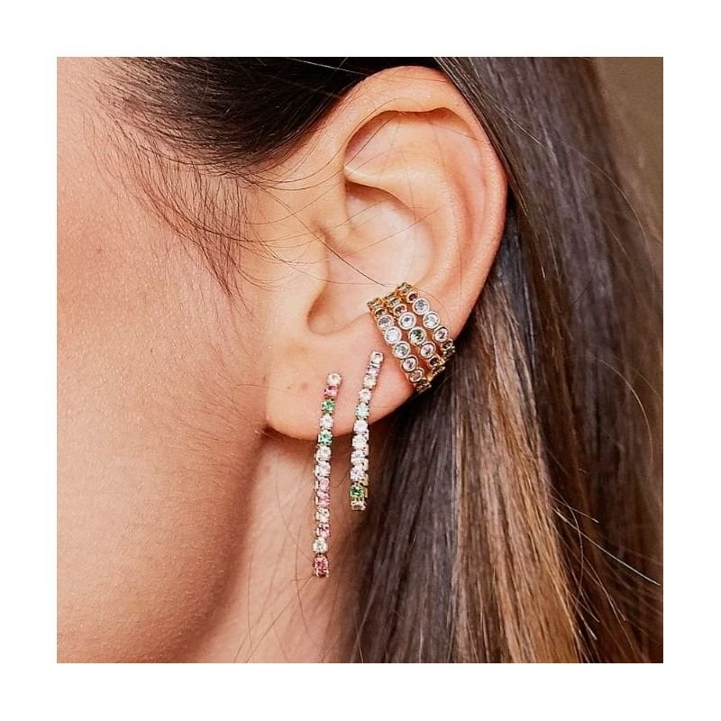 Piercing Fake 3 Carreiras Zircônia Colorida Banhado A Ouro