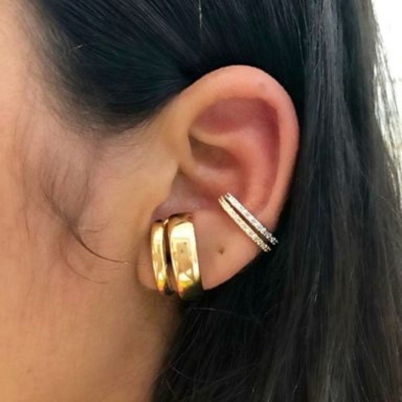 Piercing Fake Oval Fino Frente Cravejada Prateado