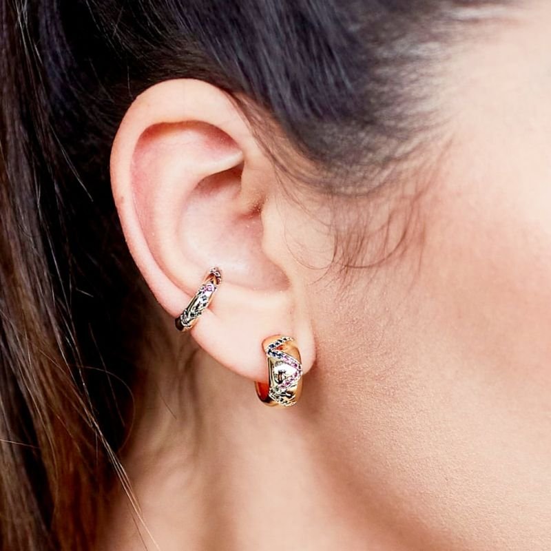 Piercings Fake Dourado Com Zirconias Coloridas