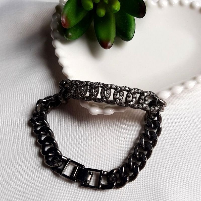 Pulseira Corrente Cravejada Folheada A Ródio Negro