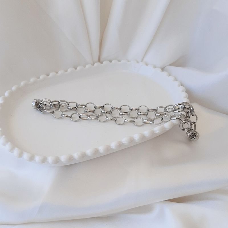 Pulseira Corrente Elos Oval Prateada Com ima