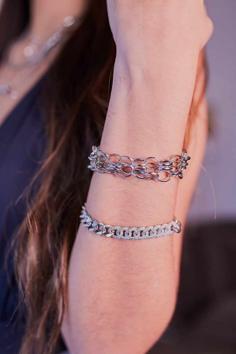 Pulseira Corrente Elos Oval Prateada Com ima