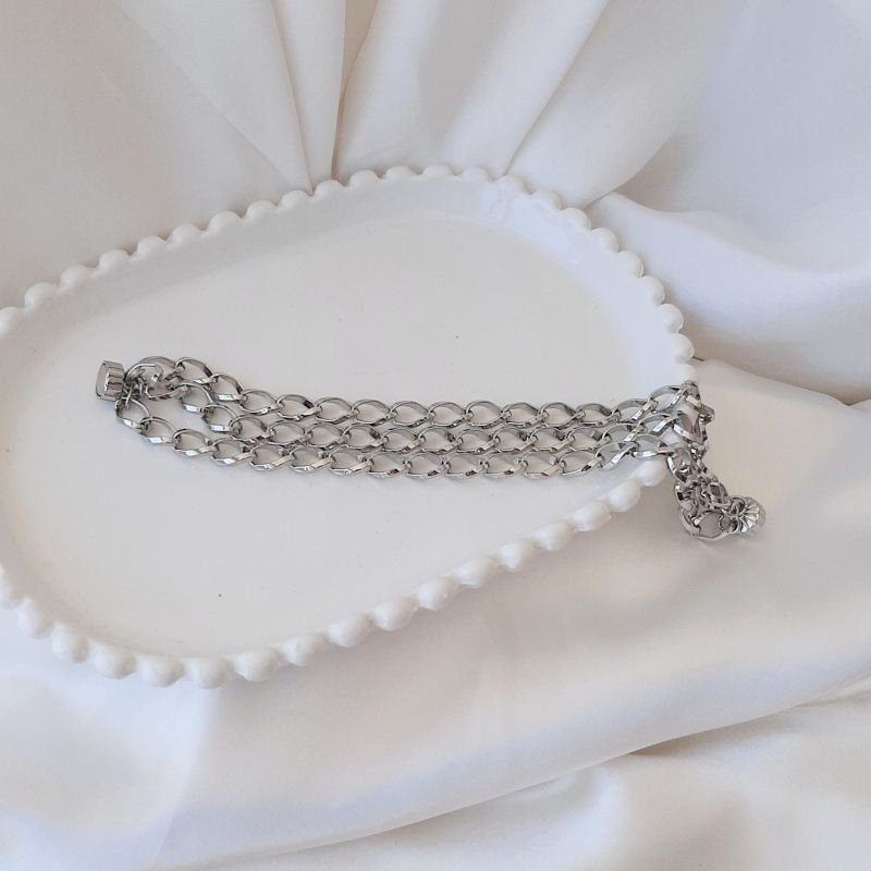Pulseira Corrente Elos Prateada Com ima