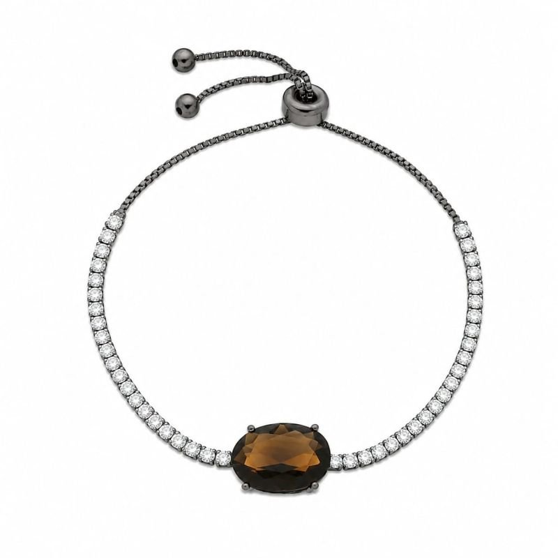 Pulseira Riviera Detalhe Pedra Citrino Ródio Negro