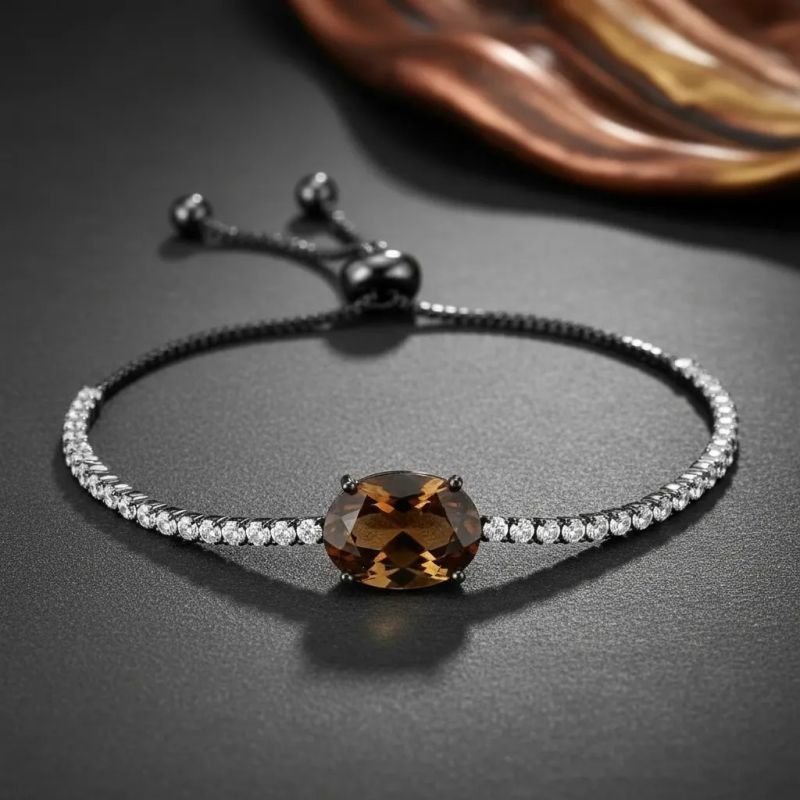 Pulseira Riviera Detalhe Pedra Citrino Ródio Negro